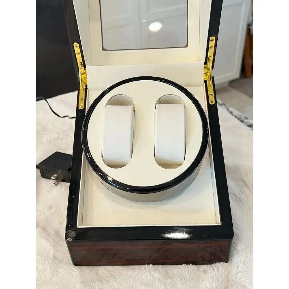 Automatic Watch Winder Box Double 2 Slot Display Storage Luxury Rototion Wooden